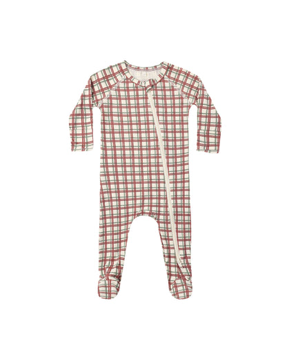 Quincy Mae Bamboo Zip Footie - Redwood Check