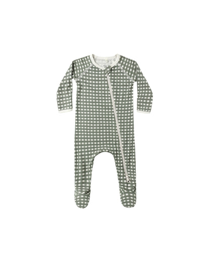 Quincy Mae Bamboo Zip Footie - Forest Check