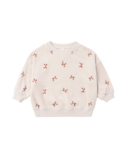 Quincy Mae Velour Relaxed Sweatshirt - Red Bows
