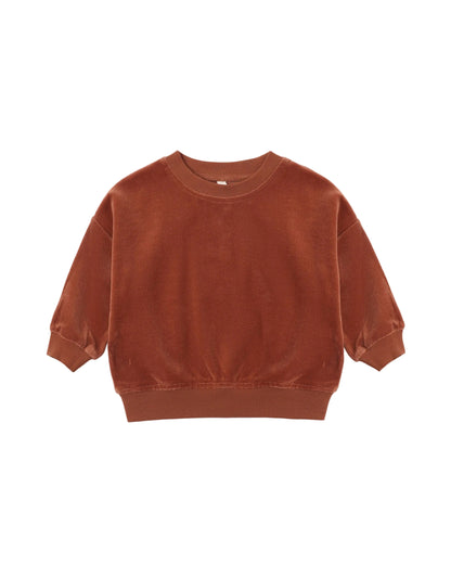 Quincy Mae Velour Relaxed Sweatshirt - Redwood