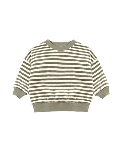 Quincy Mae Velour Relaxed Sweatshirt - Spruce Stripe