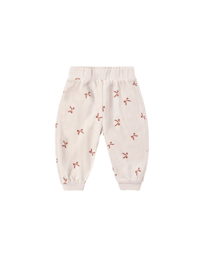 Quincy Mae Velour Relaxed Sweatpant - Red Bows