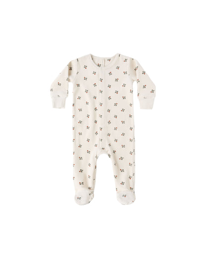 Quincy Mae Hidden Snap Footie - Holly Berry