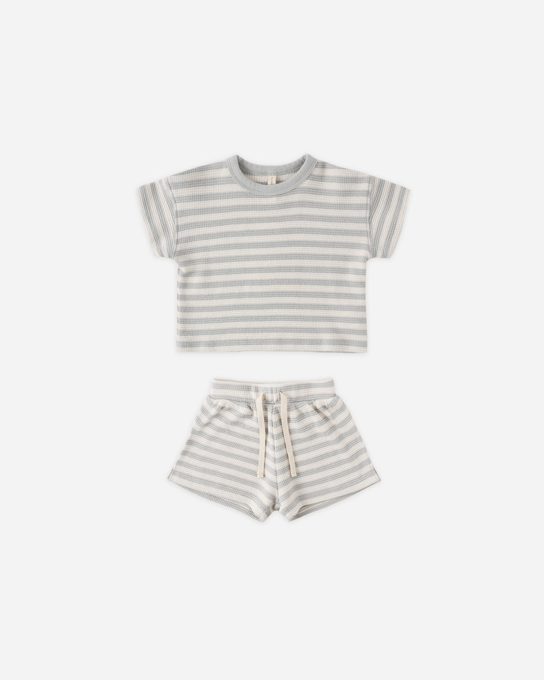 Quincy Mae Waffle Tee + Short Set - Sky Stripe