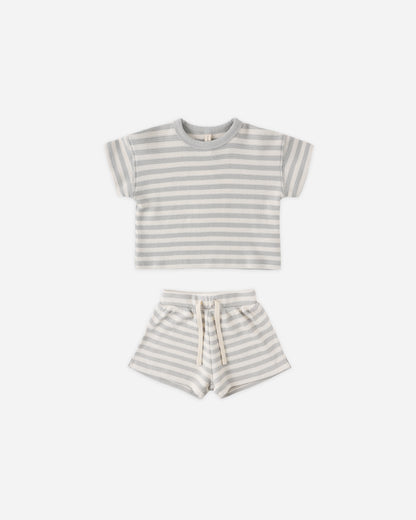 Quincy Mae Waffle Tee + Short Set - Sky Stripe