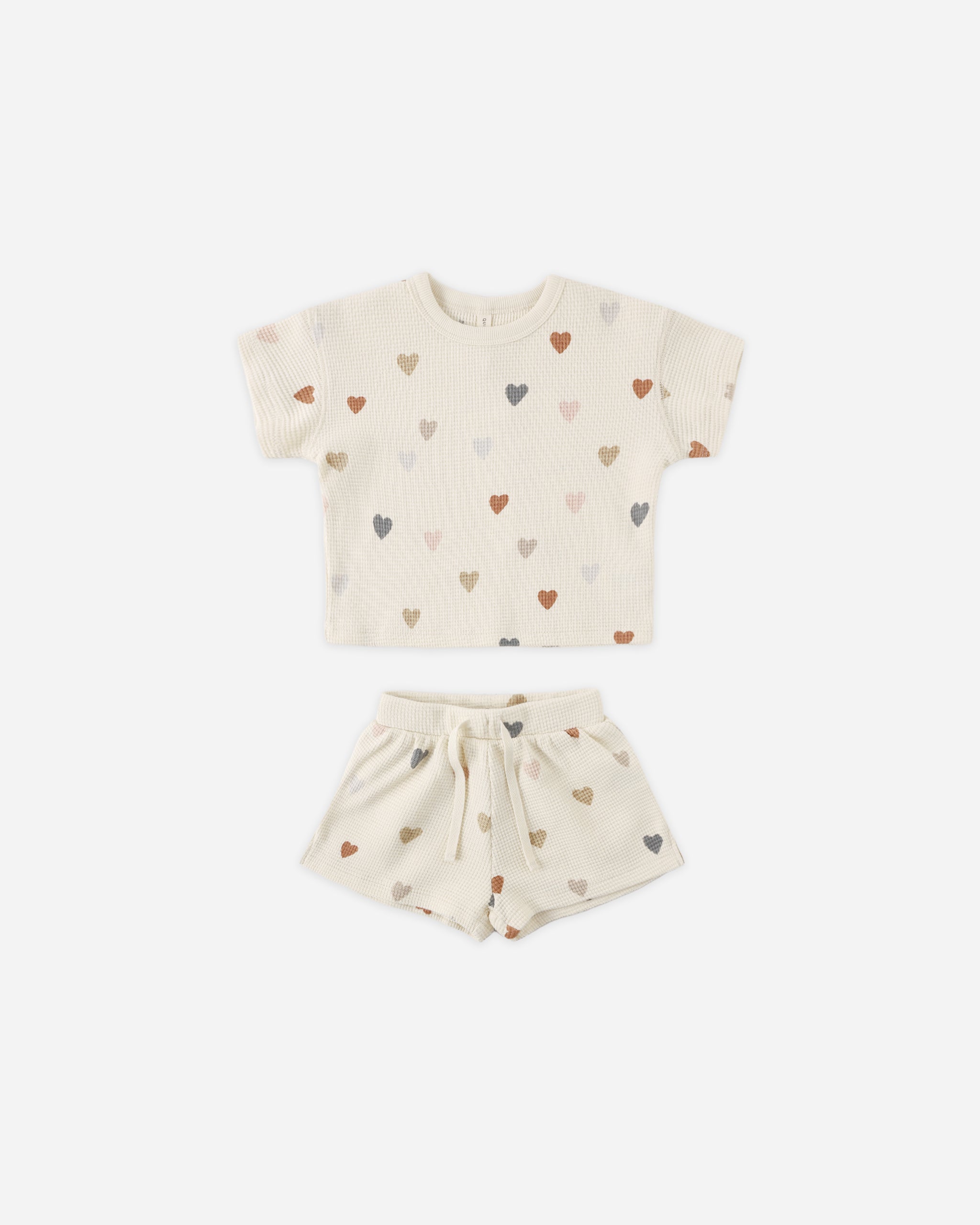 Quincy Mae Waffle Tee + Short Set - Confetti Hearts