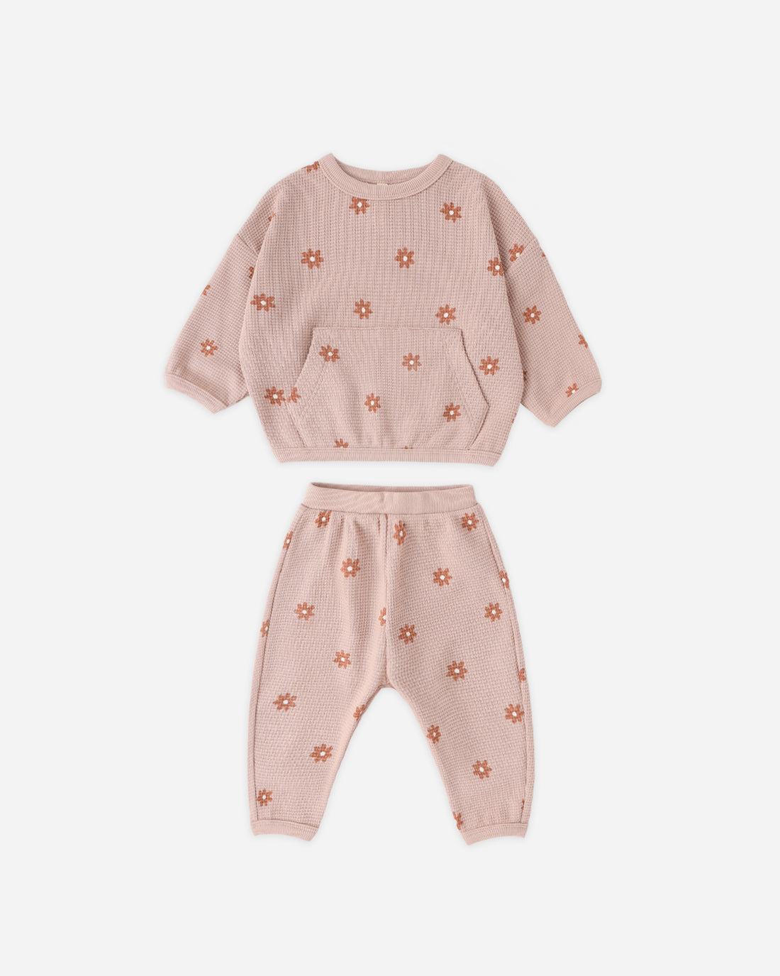 Quincy Mae Waffle Sweater Set - Pink Daisy