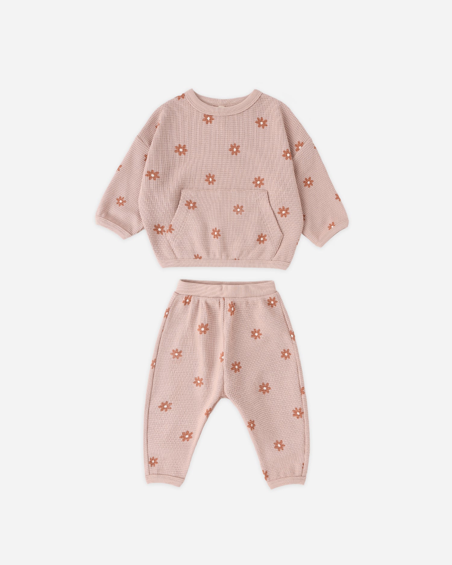 Quincy Mae Waffle Sweater Set - Pink Daisy