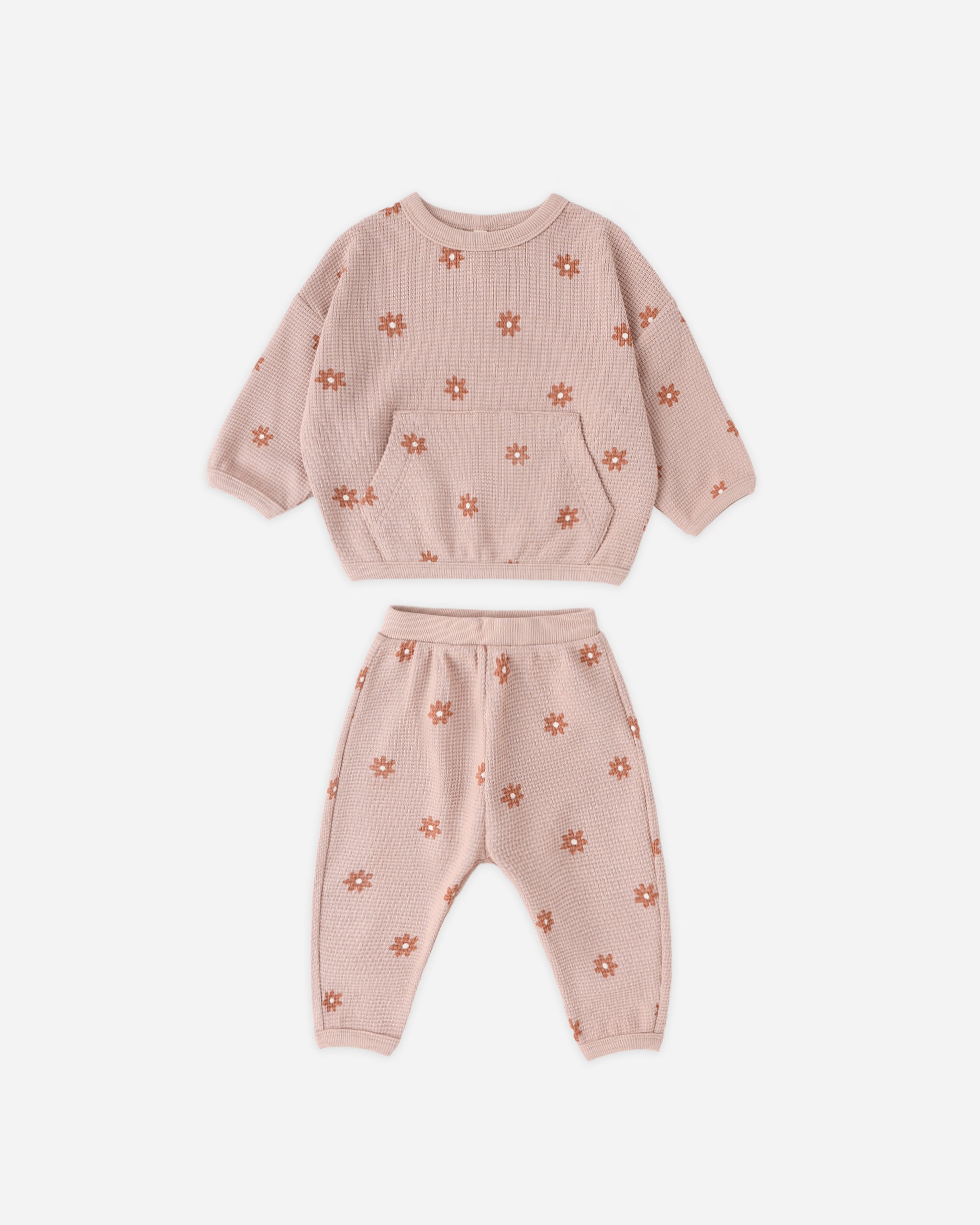 Quincy Mae Waffle Sweater Set - Pink Daisy