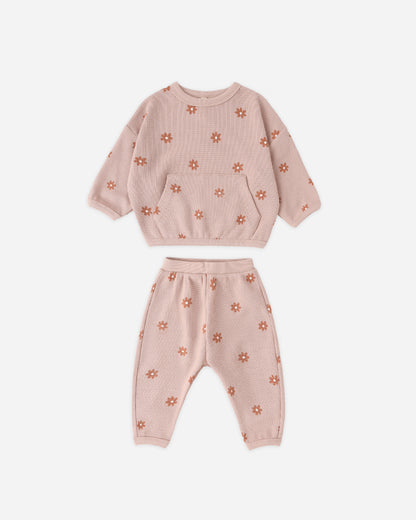 Quincy Mae Waffle Sweater Set - Pink Daisy