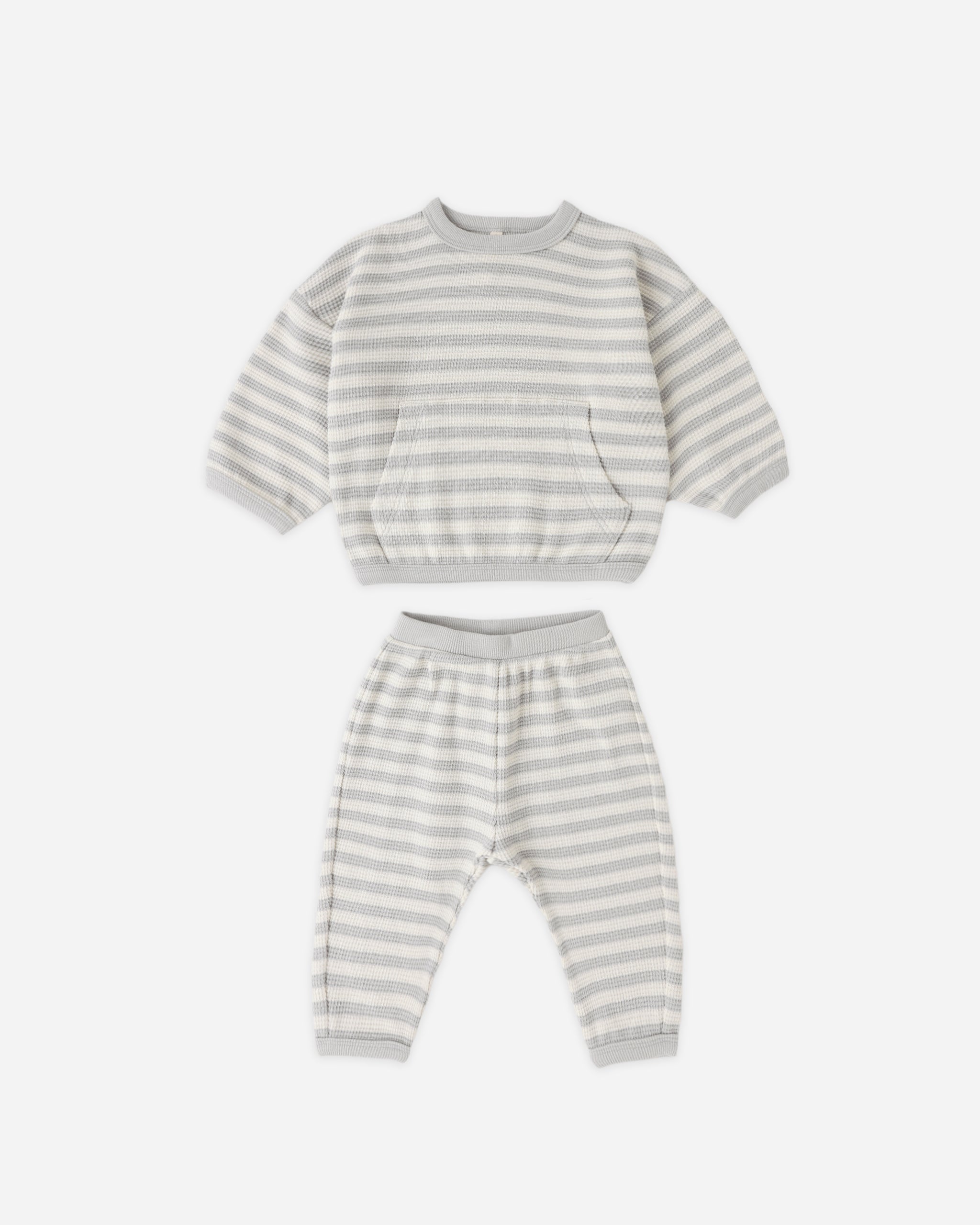 Quincy Mae Waffle Sweater Set - Sky Stripe