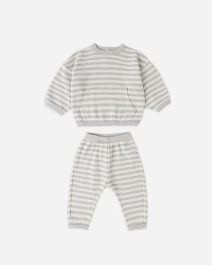 Quincy Mae Waffle Sweater Set - Sky Stripe