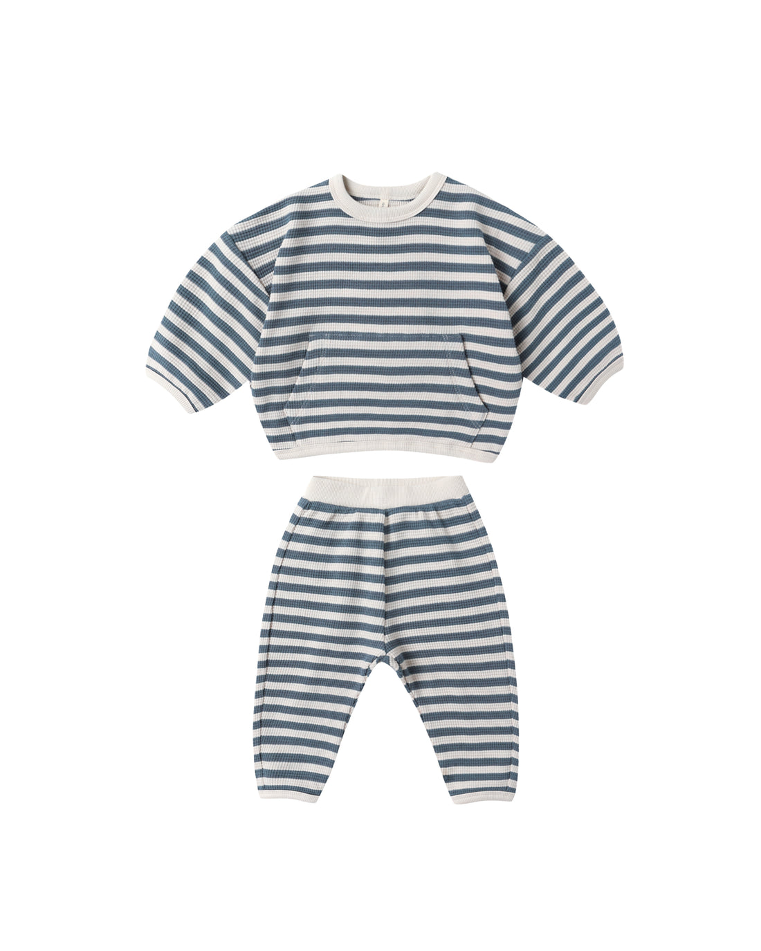 Quincy Mae Waffle Slouch Set - Ocean Stripe