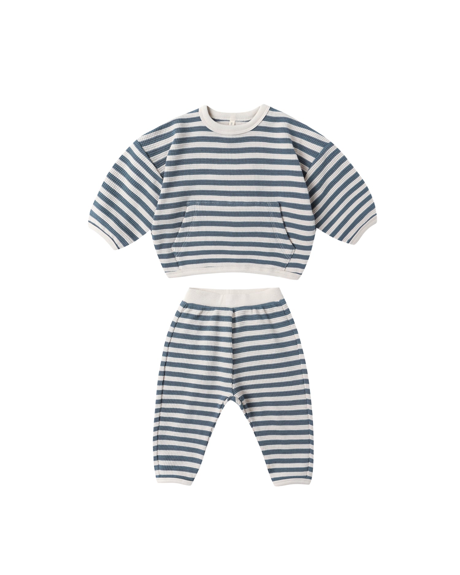 Quincy Mae Waffle Slouch Set - Ocean Stripe