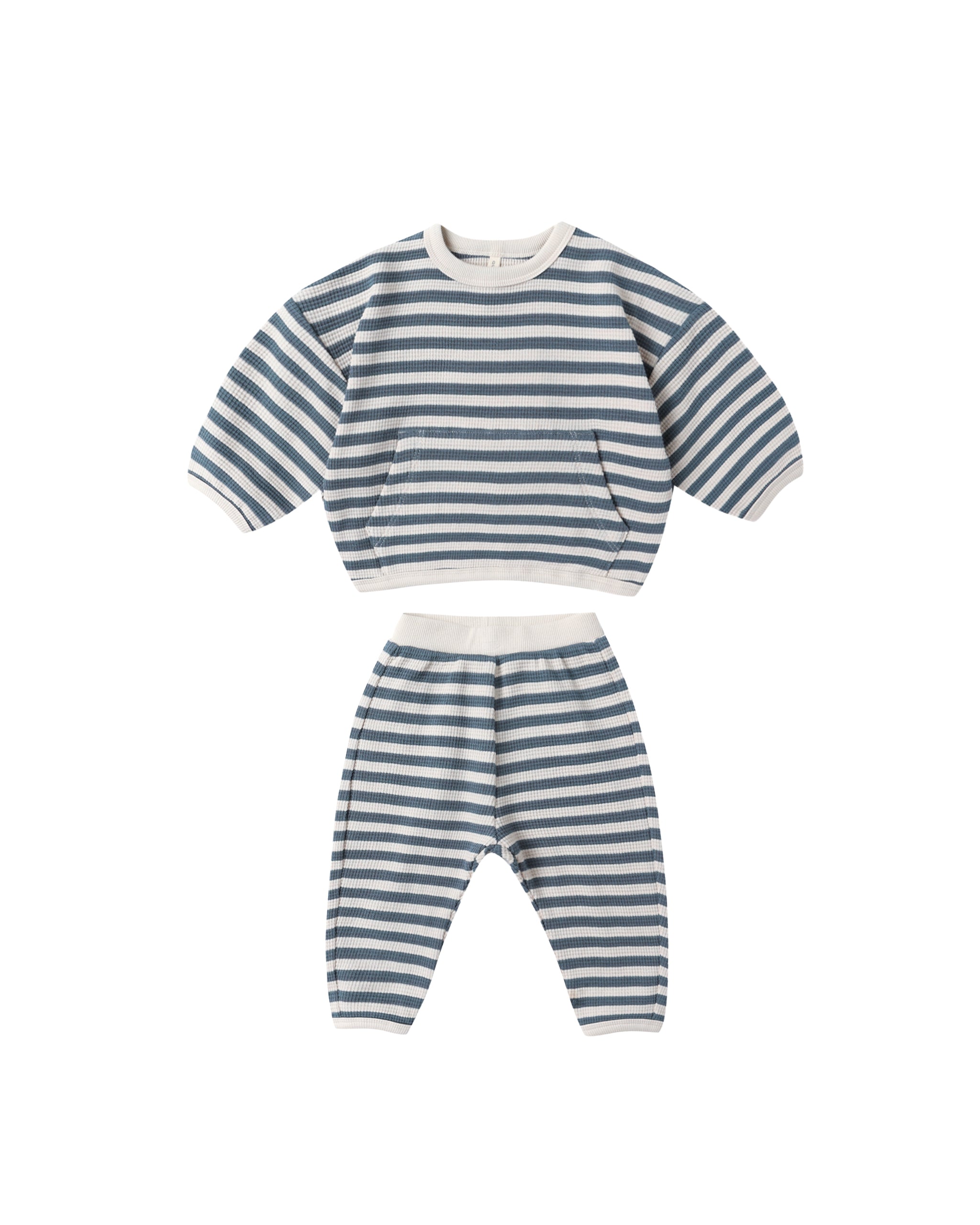 Quincy Mae Waffle Slouch Set - Ocean Stripe