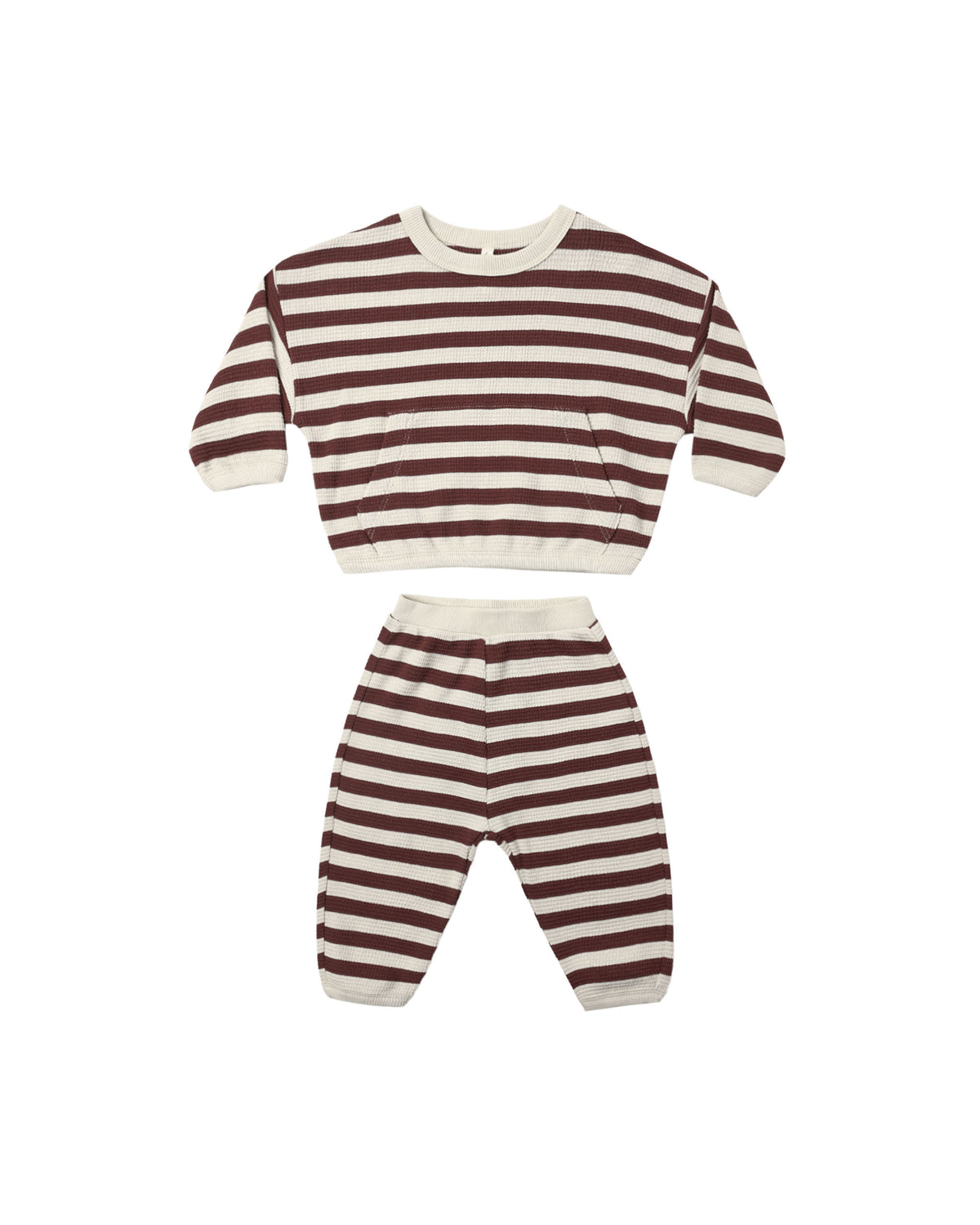 Quincy Mae Waffle Slouch Set - Black Cherry Stripe