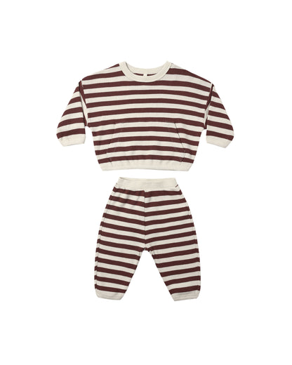 Quincy Mae Waffle Slouch Set - Black Cherry Stripe