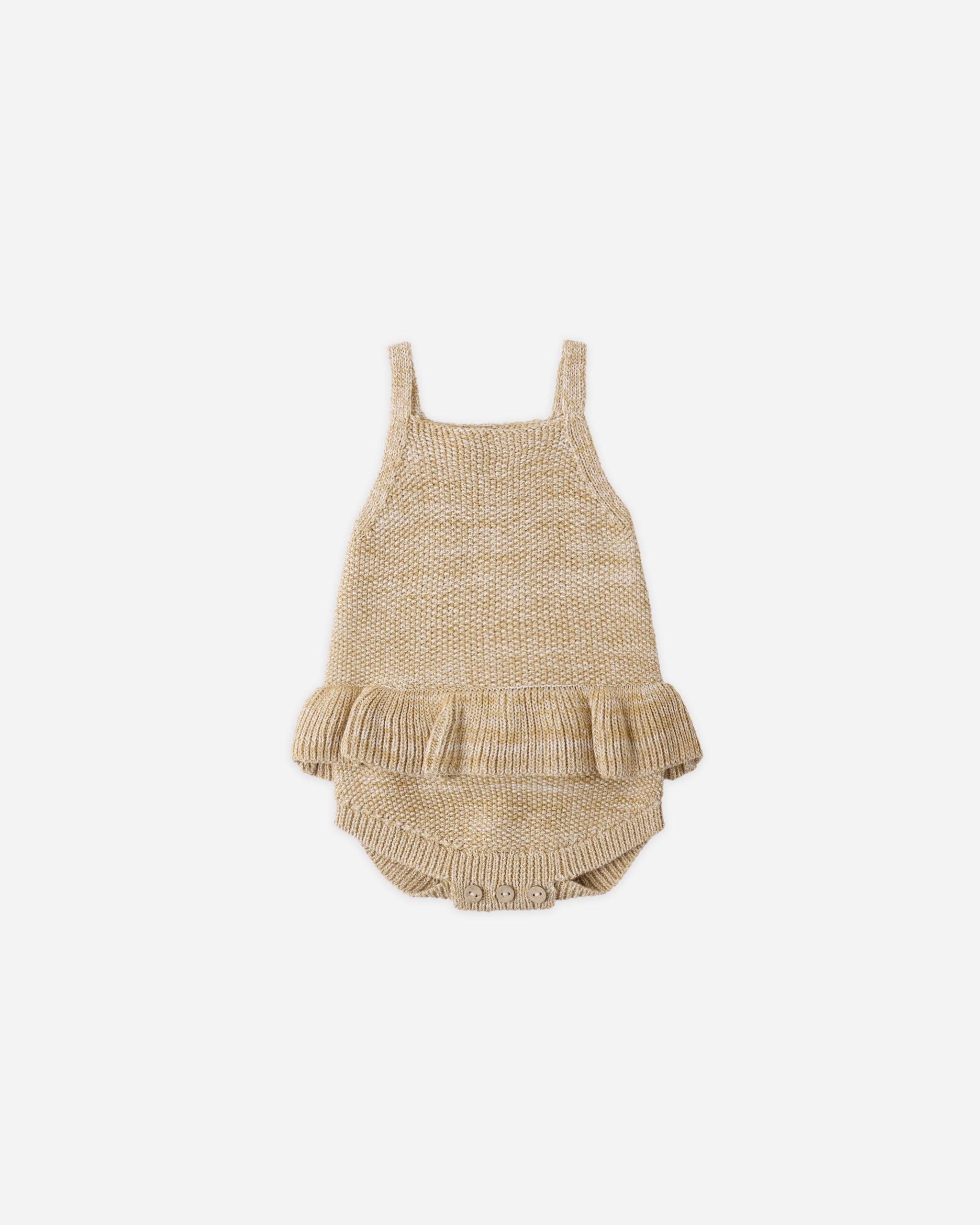 Quincy Mae Knit Ruffle Romper - Heathered Honey
