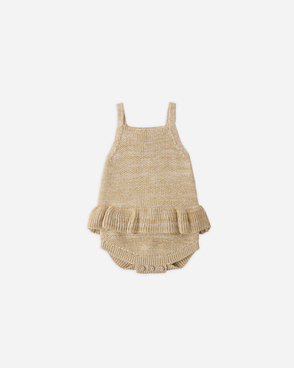 Quincy Mae Knit Ruffle Romper - Heathered Honey