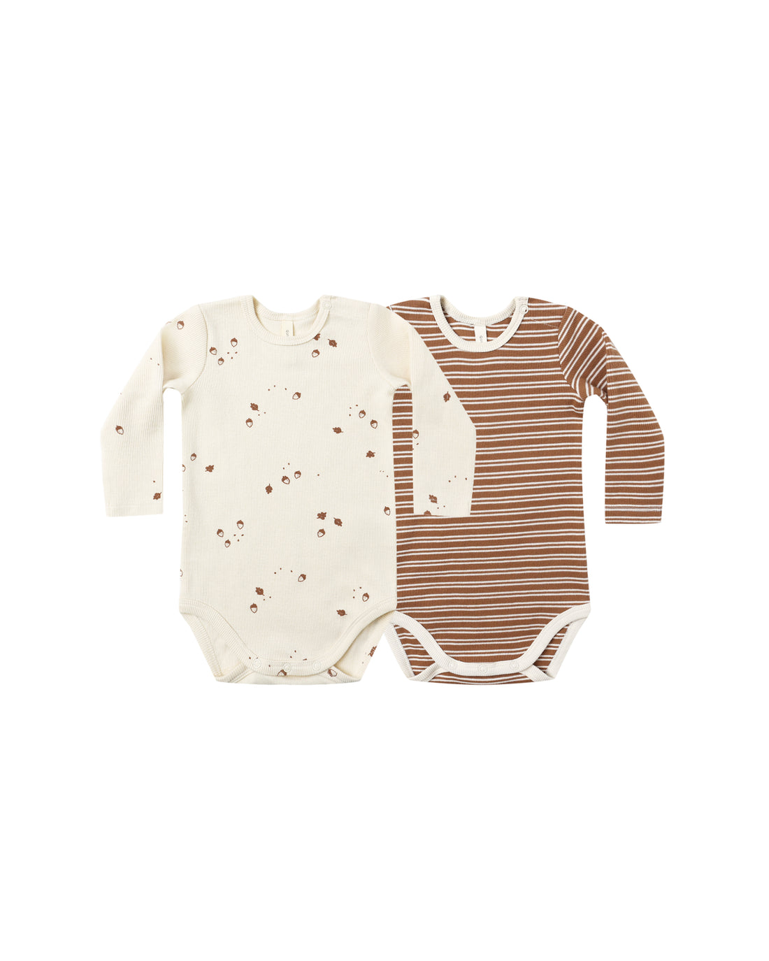 Quincy Mae Ribbed Bodysuit, 2 Pack - Cedar Micro Stripe, Acorns