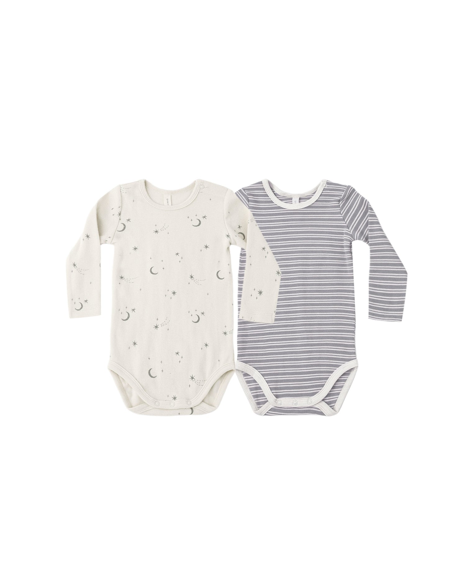 Quincy Mae Ribbed Bodysuit, 2 Pack - Slate Microstripe, Celestial