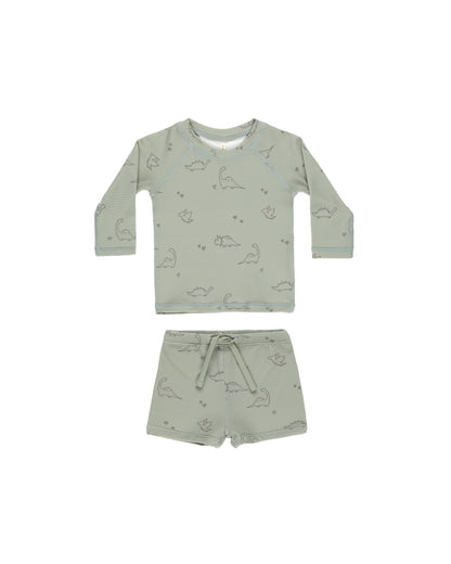 Quincy Mae Finn Rashguard + Short Set - Dino