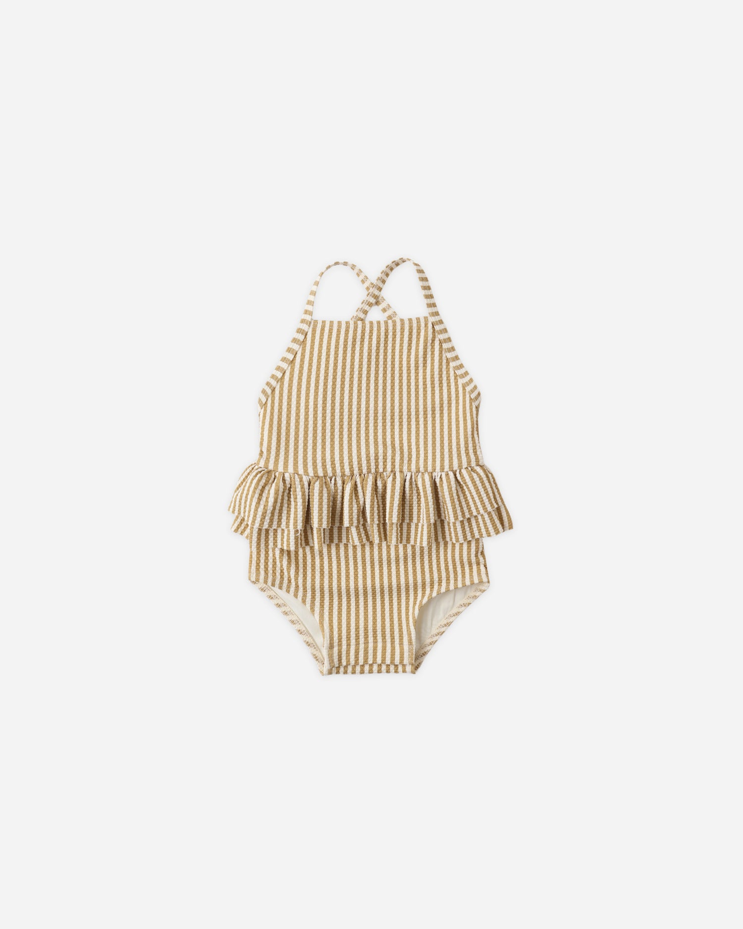 Quincy Mae Ruffled One Piece Swimsuit - Honey Stripe Small