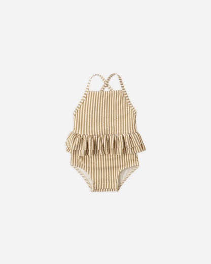 Quincy Mae Ruffled One Piece Swimsuit - Honey Stripe Small