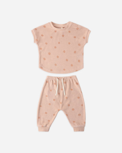 Quincy Mae Terry Tee + Pant Set - Polka Dot