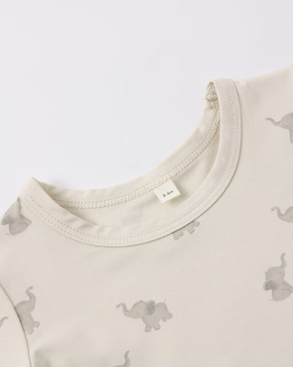 Quincy Mae Bamboo Shot Sleeve Bodysuit - Elephants