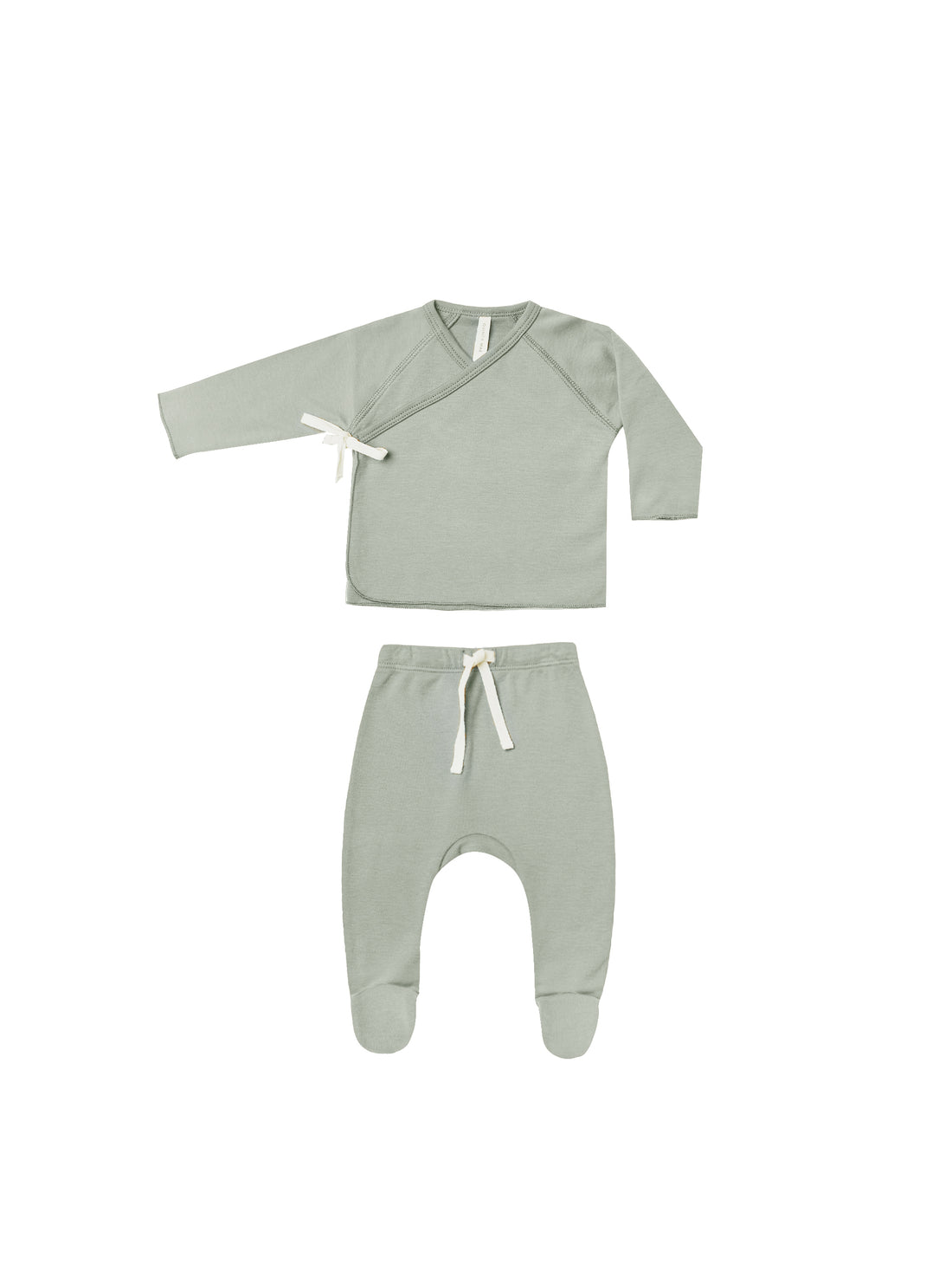 Quincy Mae Wrap Top + Footed Pant Set - Sage