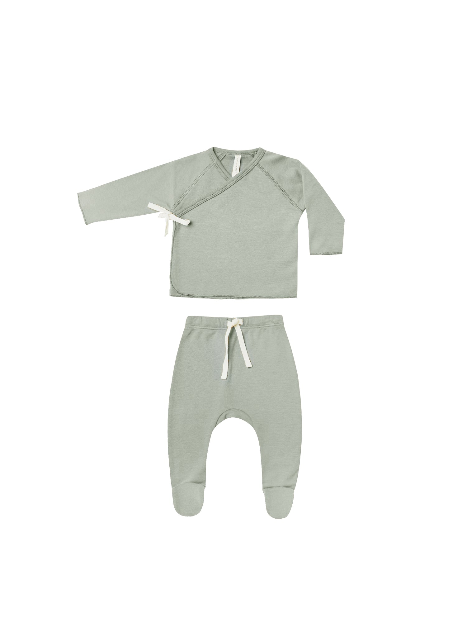 Quincy Mae Wrap Top + Footed Pant Set - Sage