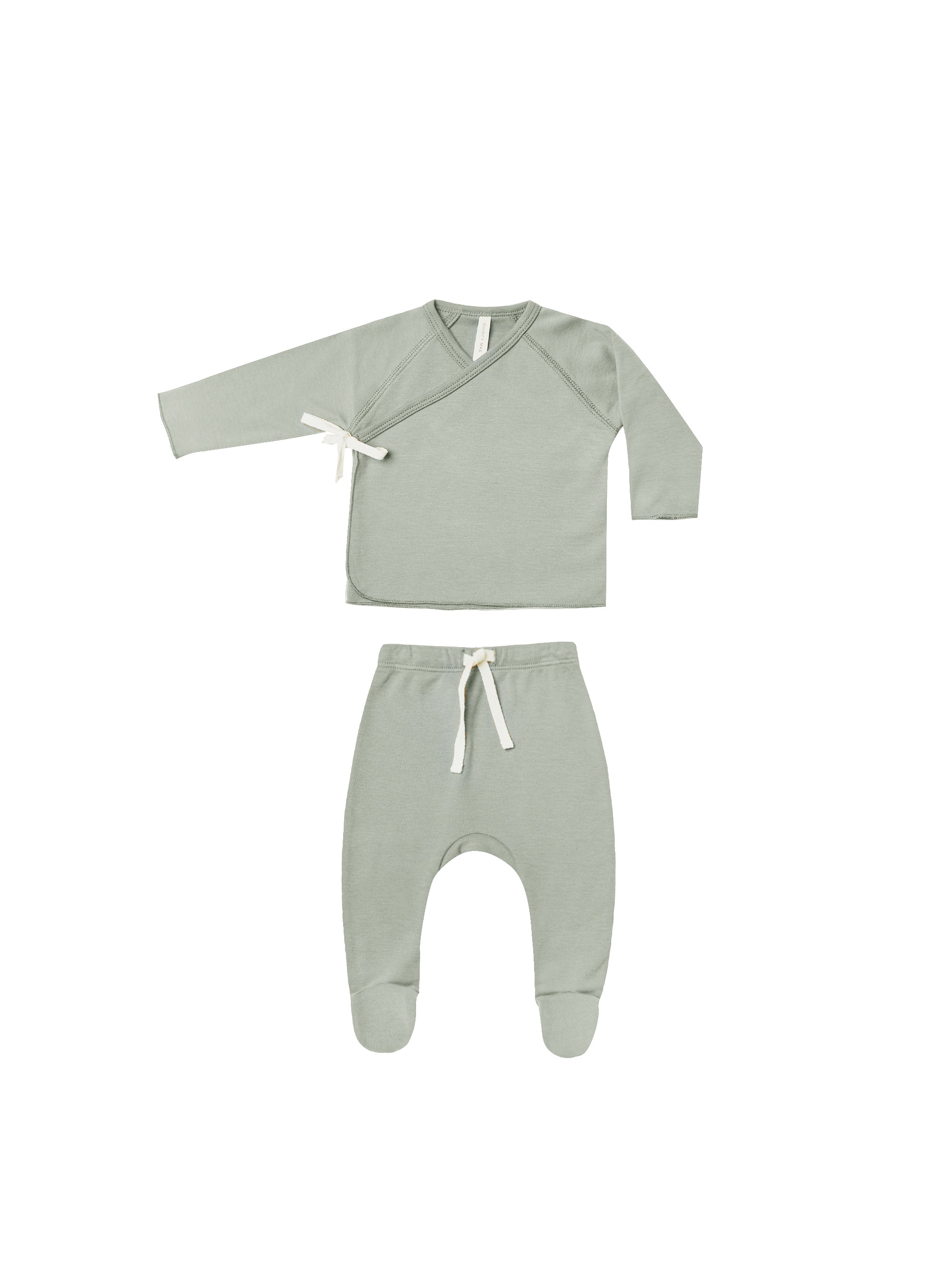 Quincy Mae Wrap Top + Footed Pant Set - Sage