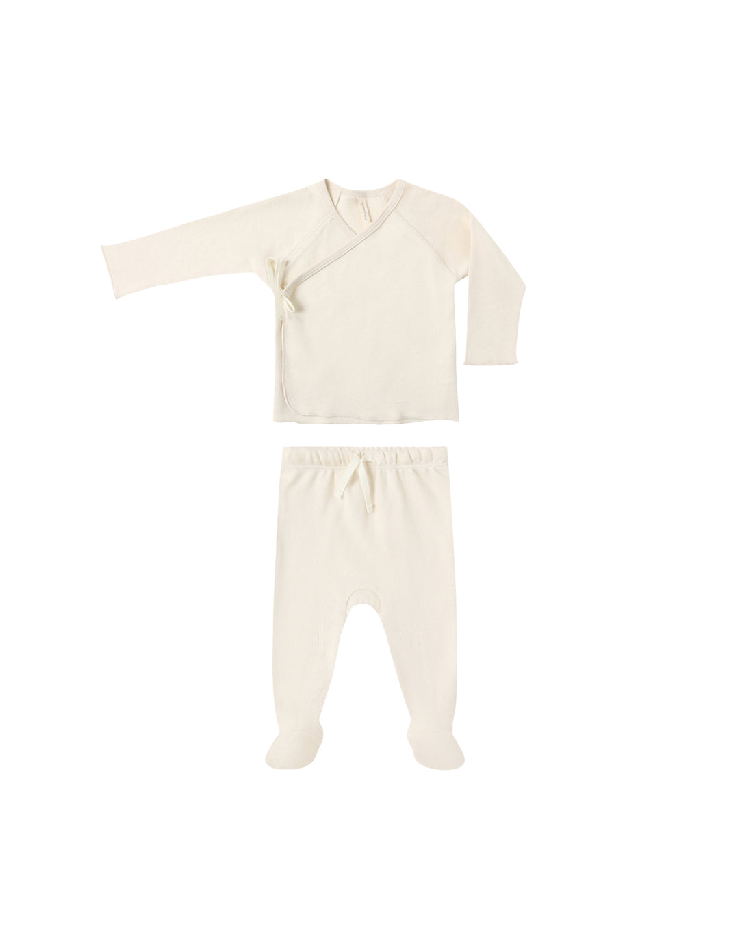 Quincy Mae Wrap Top + Footed Pant Set - Natural