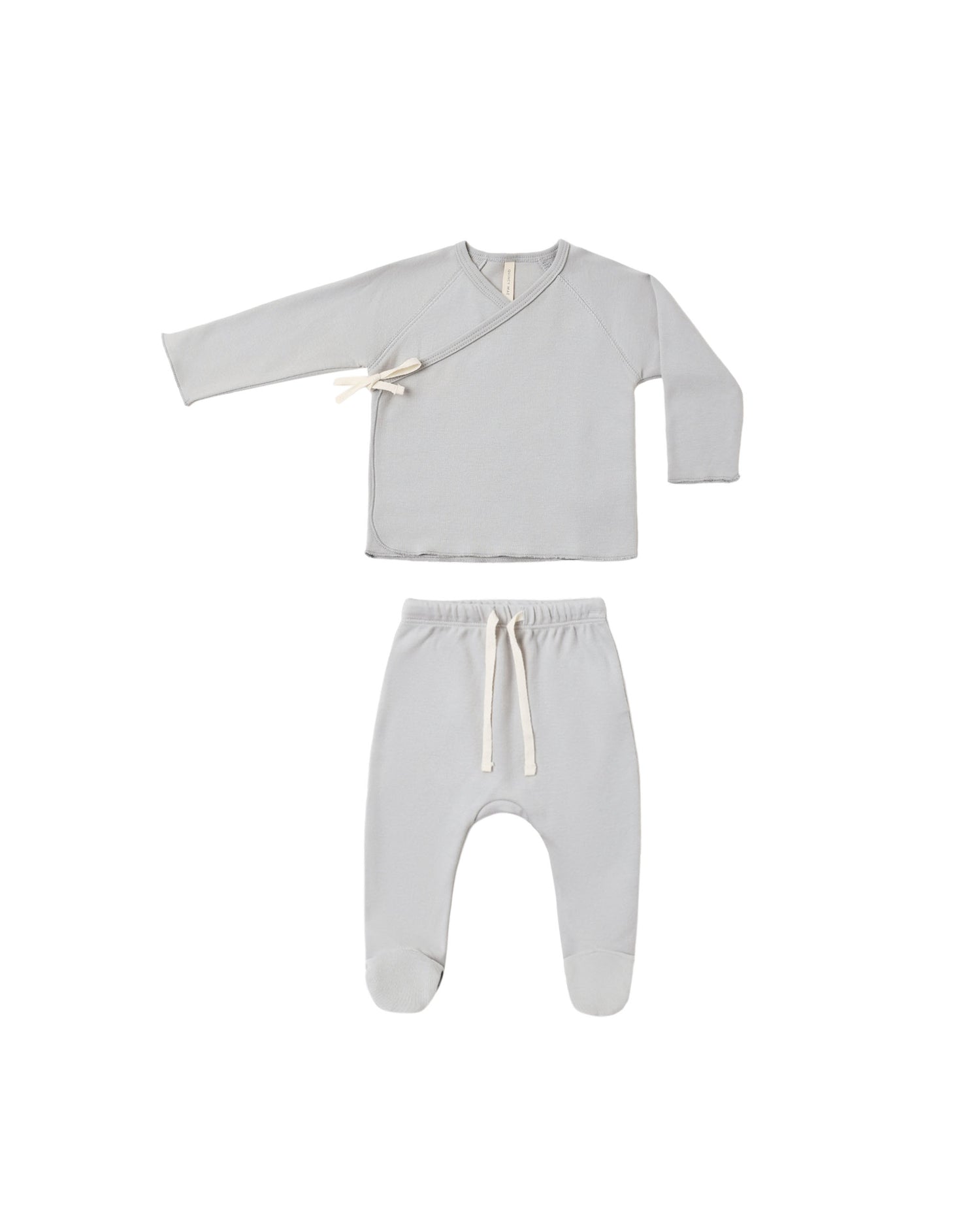 Quincy Mae Wrap Top + Footed Pant Set - Cloud