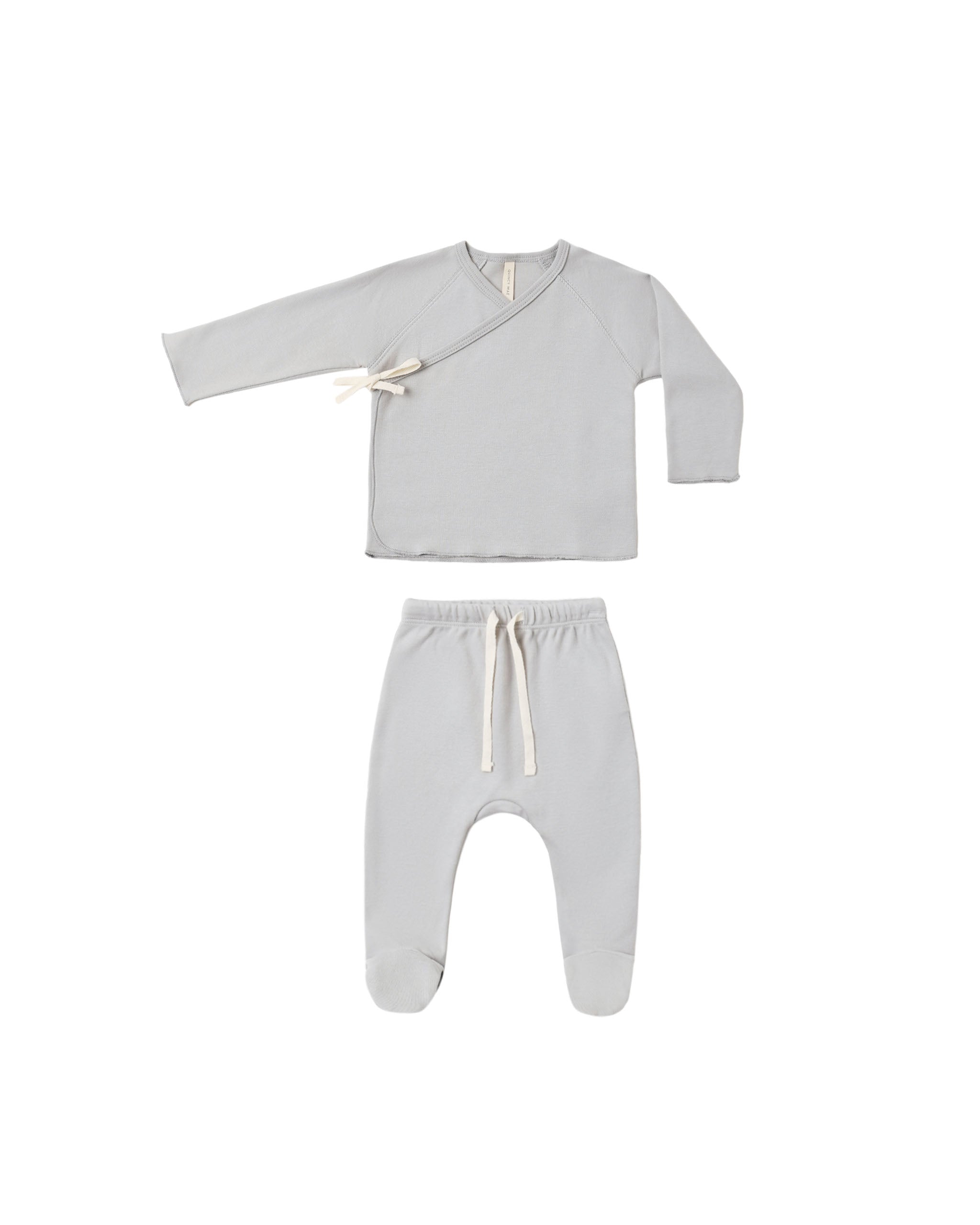 Quincy Mae Wrap Top + Footed Pant Set - Cloud