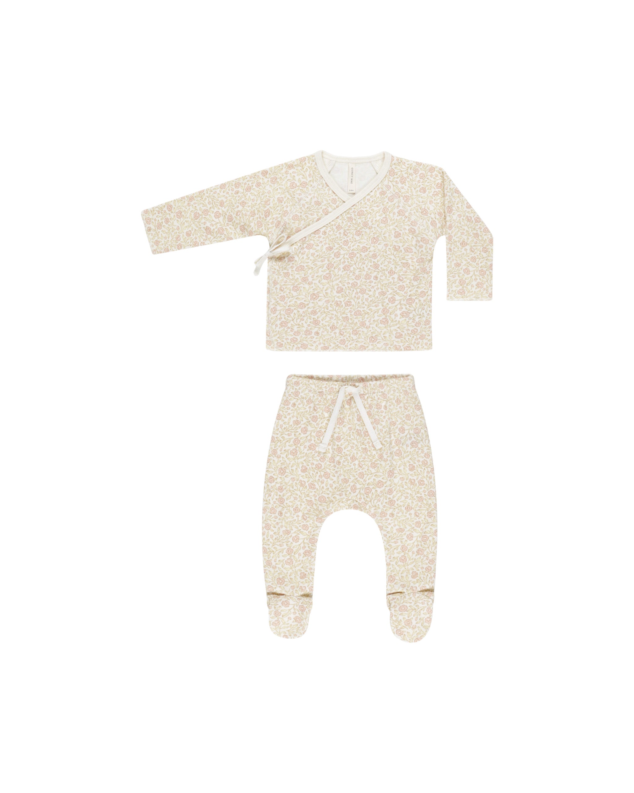 Quincy Mae Wrap Top + Footed Pant Set - Primrose
