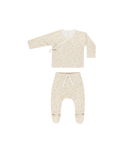 Quincy Mae Wrap Top + Footed Pant Set - Primrose