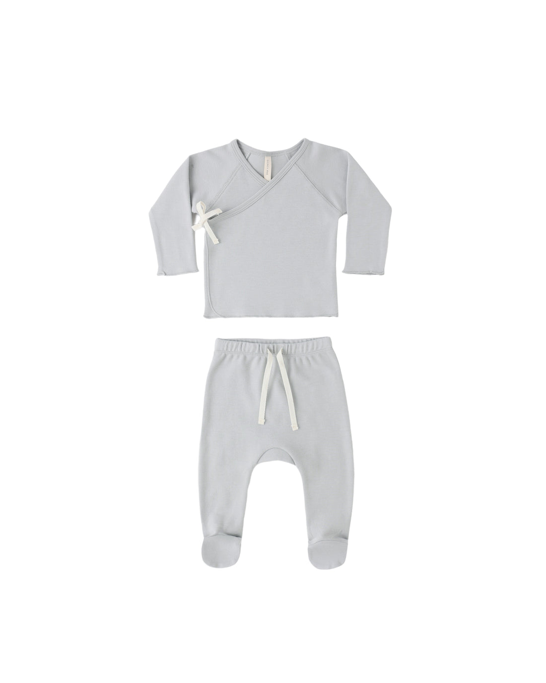 Quincy Mae Wrap Top + Footed Pant Set - Sky