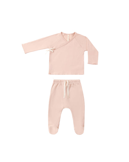 Quincy Mae Wrap Top + Footed Pant Set - Dusty Rose