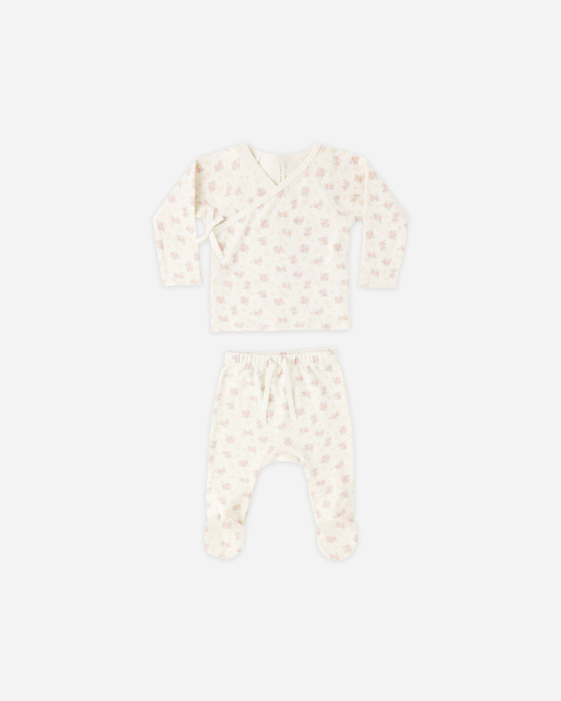 Quincy Mae Wrap Top + Footed Pant Set - Flower Field