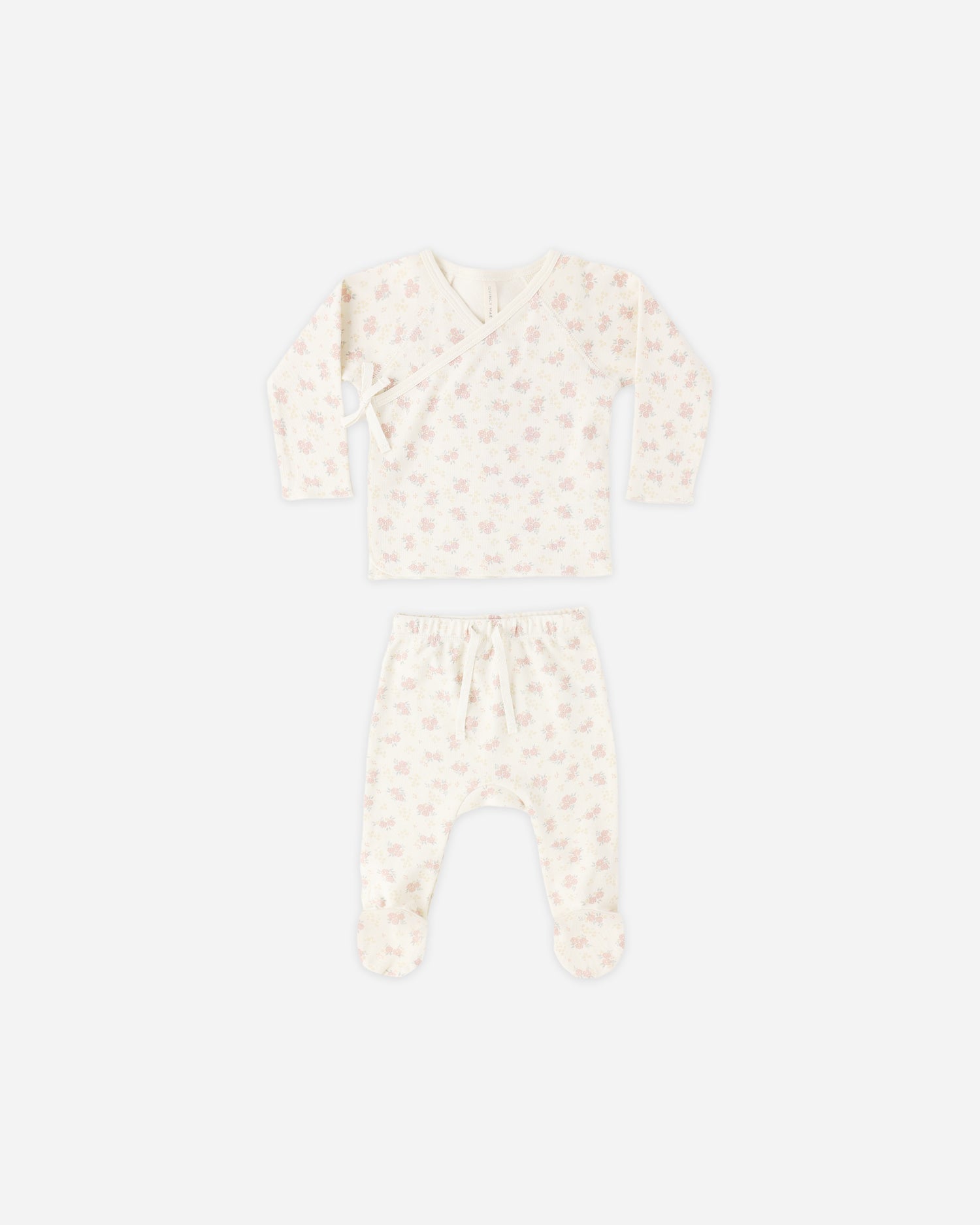Quincy Mae Wrap Top + Footed Pant Set - Flower Field