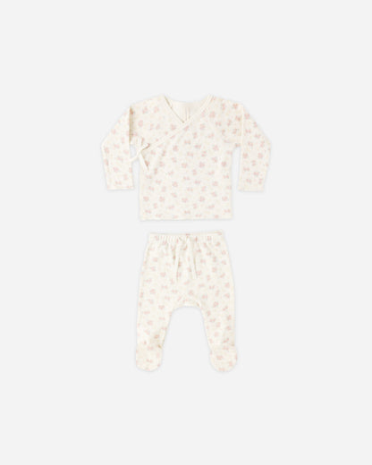 Quincy Mae Wrap Top + Footed Pant Set - Flower Field