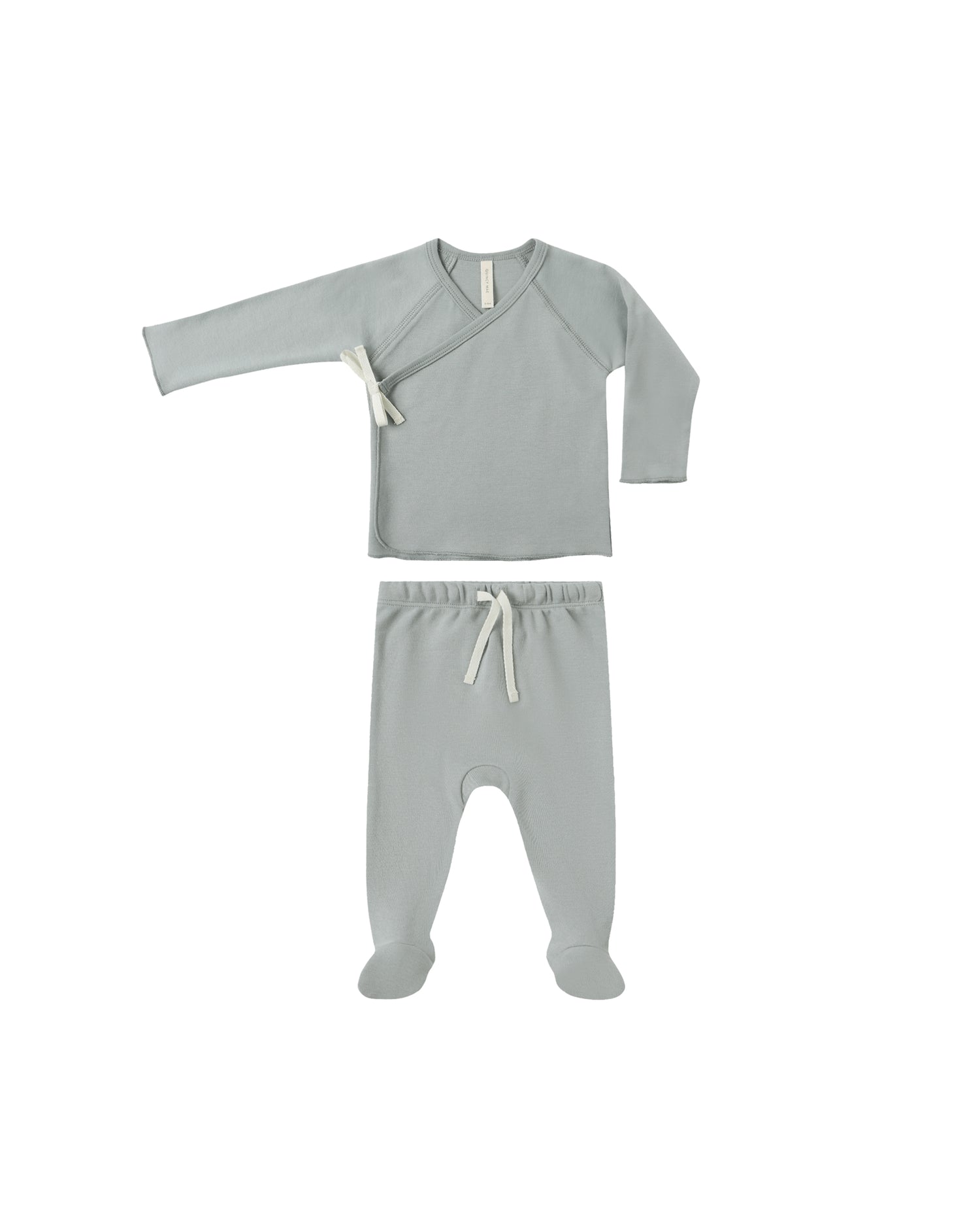 Quincy Mae Wrap Top + Footed Pant Set - Steel Blue