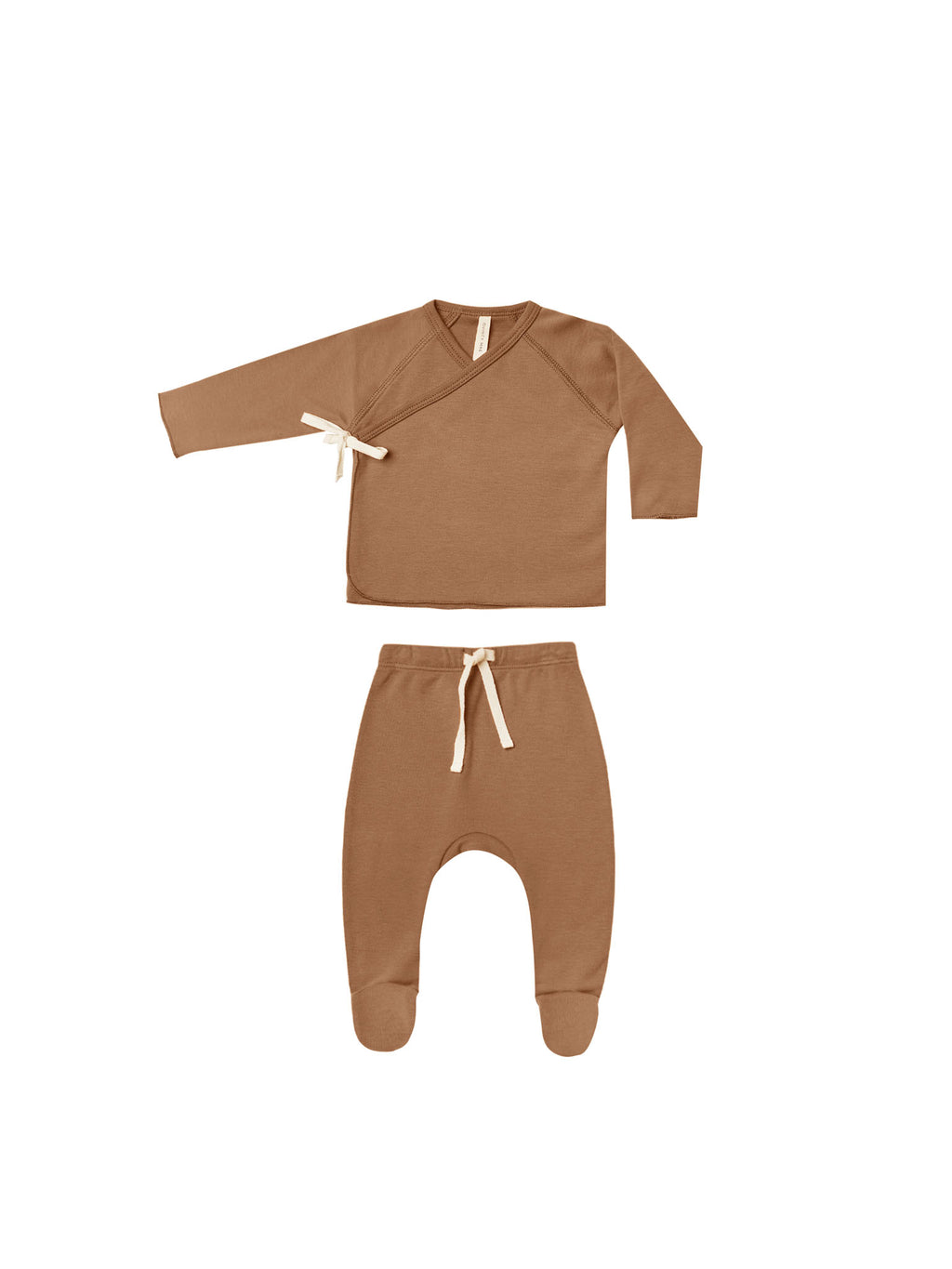 Quincy Mae Wrap Top + Footed Pant Set - Cinnamon