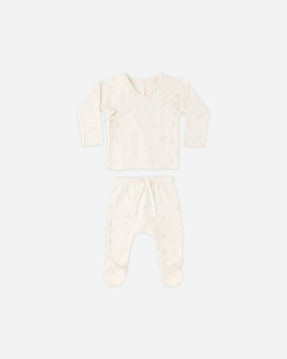 Quincy Mae Wrap Top + Footed Pant Set - Bunnies