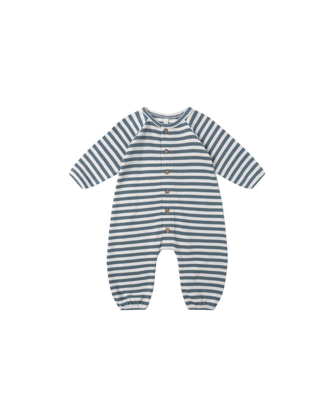 Quincy Mae Waffle Long Sleeve Jumpsuit - Ocean Stripe