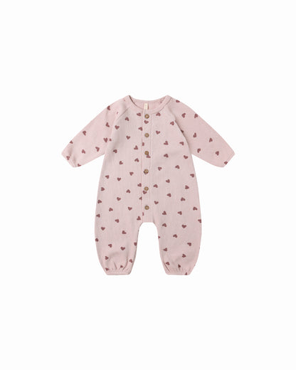 Quincy Mae Waffle Long Sleeve Jumpsuit - Hearts