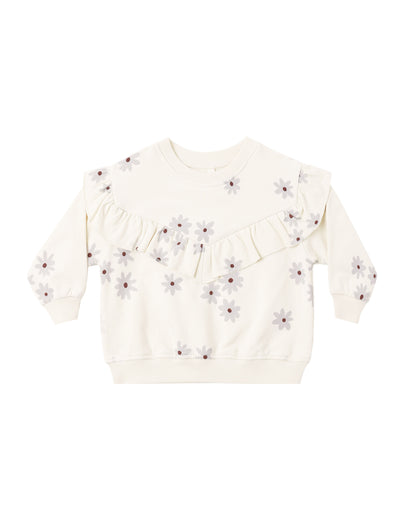 Quincy Mae Ruffle Fleece Sweatshirt - Blue Daisy