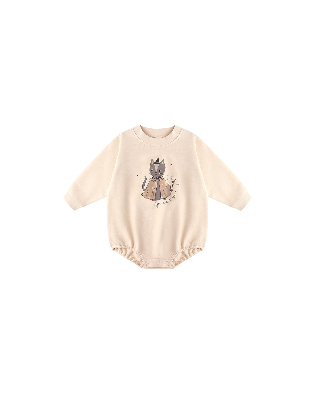 Quincy Mae Crewneck Bubble Romper - Magic Cat